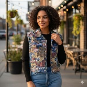 Sweetgrass Women's Vintage Tribal Southwestern Print Vest Size L